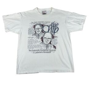 Vintage 90s Oneita Power-T The Chip Microchip Computer History Tee Large White